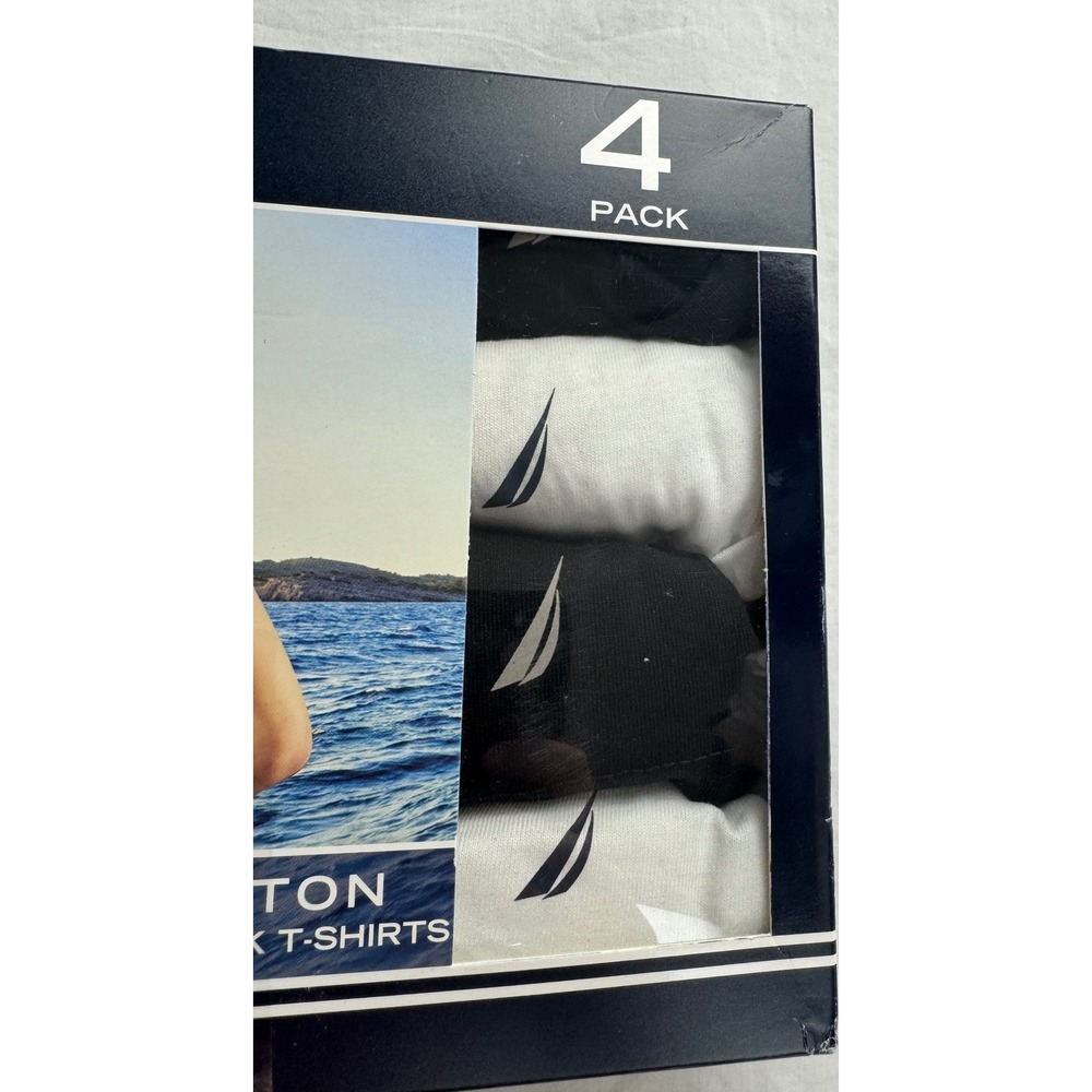 Nautica Mens 4 Pack Cotton Crew Neck T-Shirts Black White Classic Fit Medium M - Picture 2 of 10